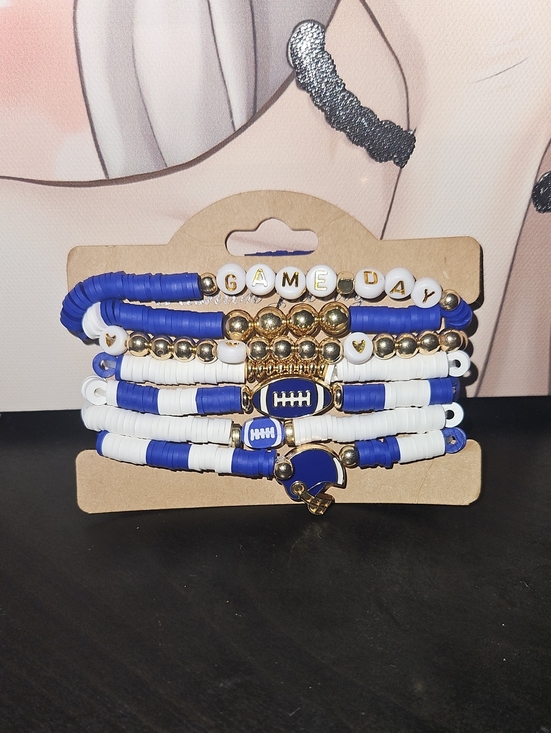 Jewelry - Game Day Blue & White Beaded Football Bracelet Stack New Without Tag